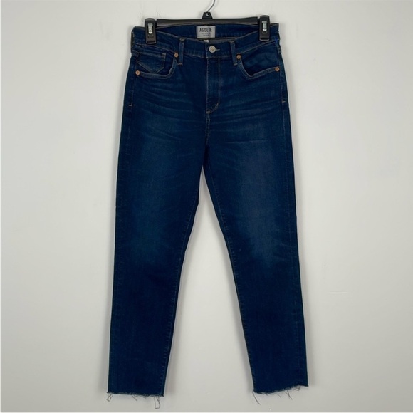 AGOLDE The Sophie Crop Dark Wash Blue Jeans. Mid Rise. Raw Hem. Size 29. - Picture 1 of 13